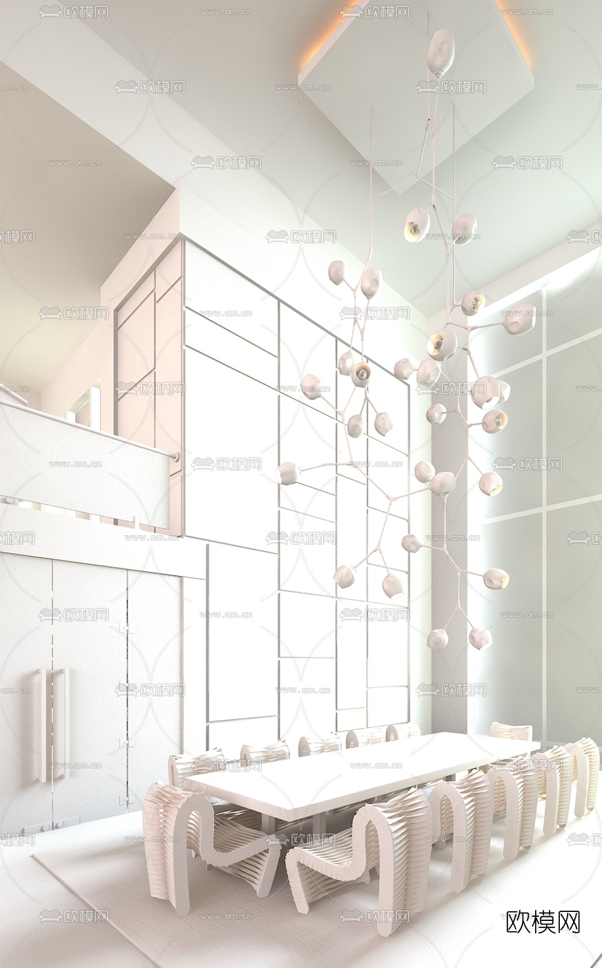 Ponciano Design 后现代别墅餐厅3d模型下载（渲染图2）