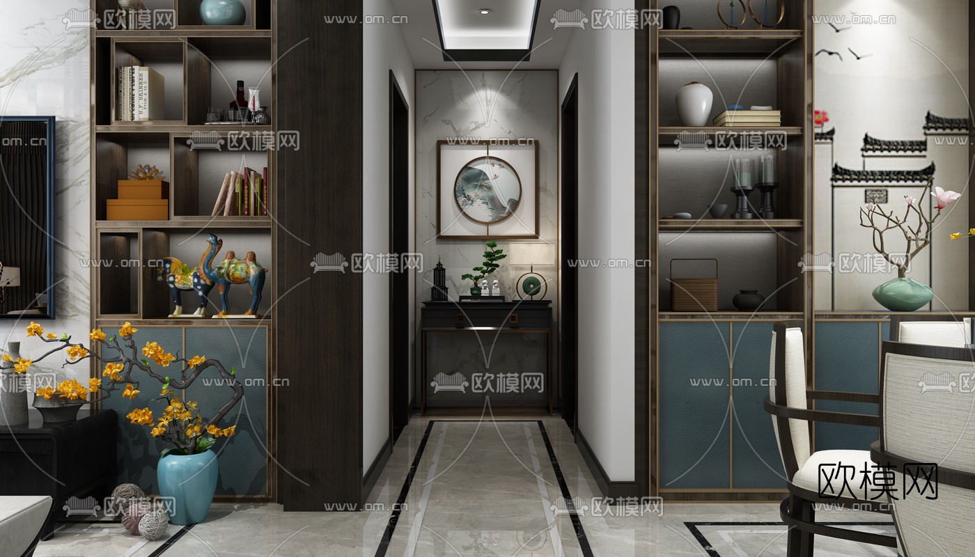 中式客厅餐厅3d模型