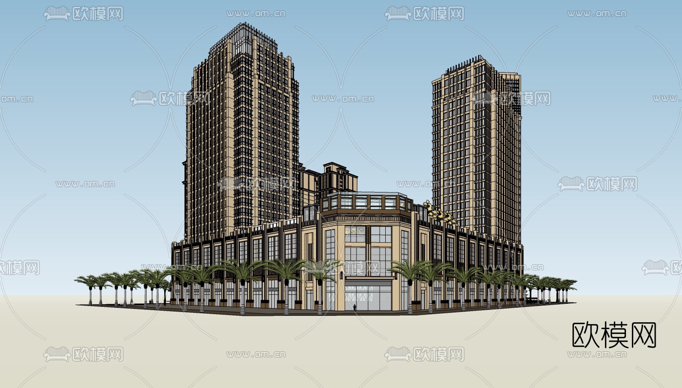新古典商业综合体su模型下载（渲染图1）