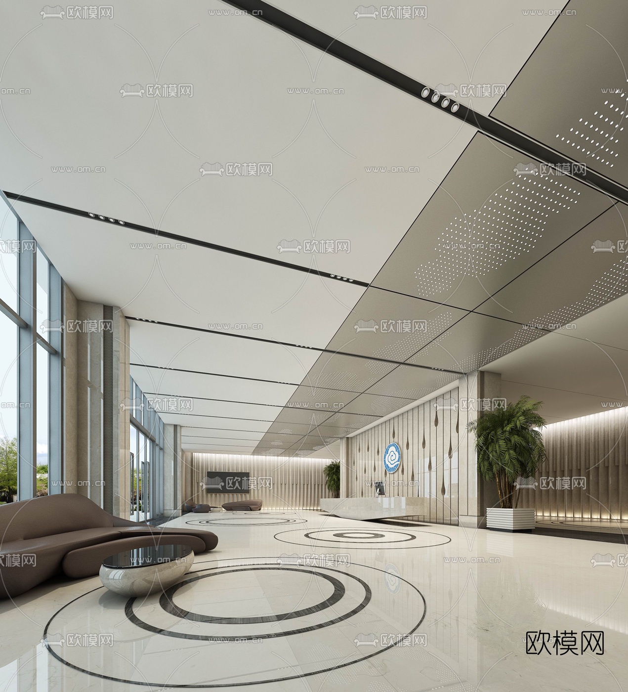现代办公楼商务大堂3D模型-免费3dmax模型库-欧模网