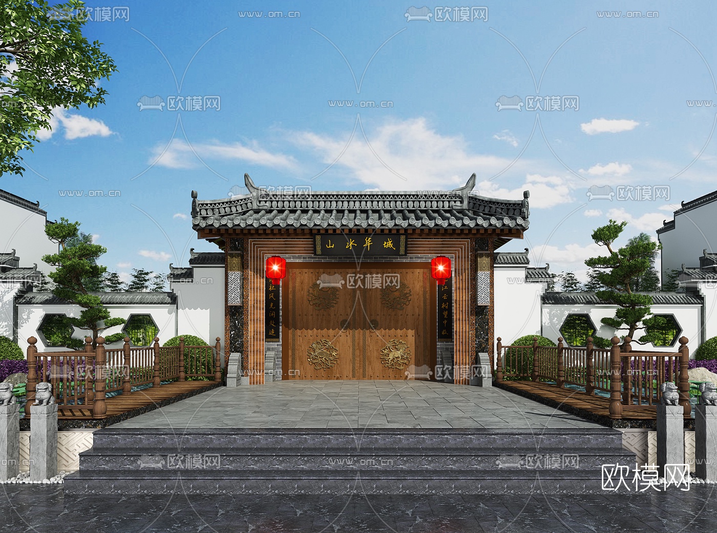 新中式庭院大门门头3d模型