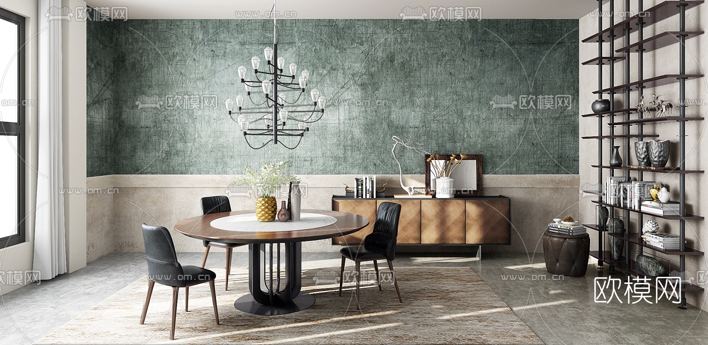 意大利CAPPELLINI品牌 现代圆形餐桌椅3D模型下载（渲染图1）