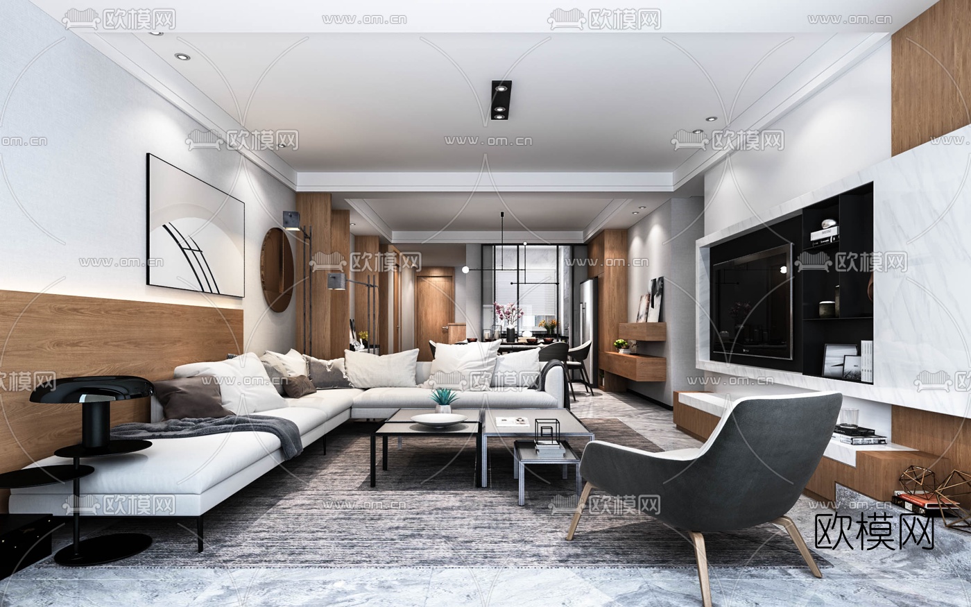 北欧客厅餐厅3d模型下载