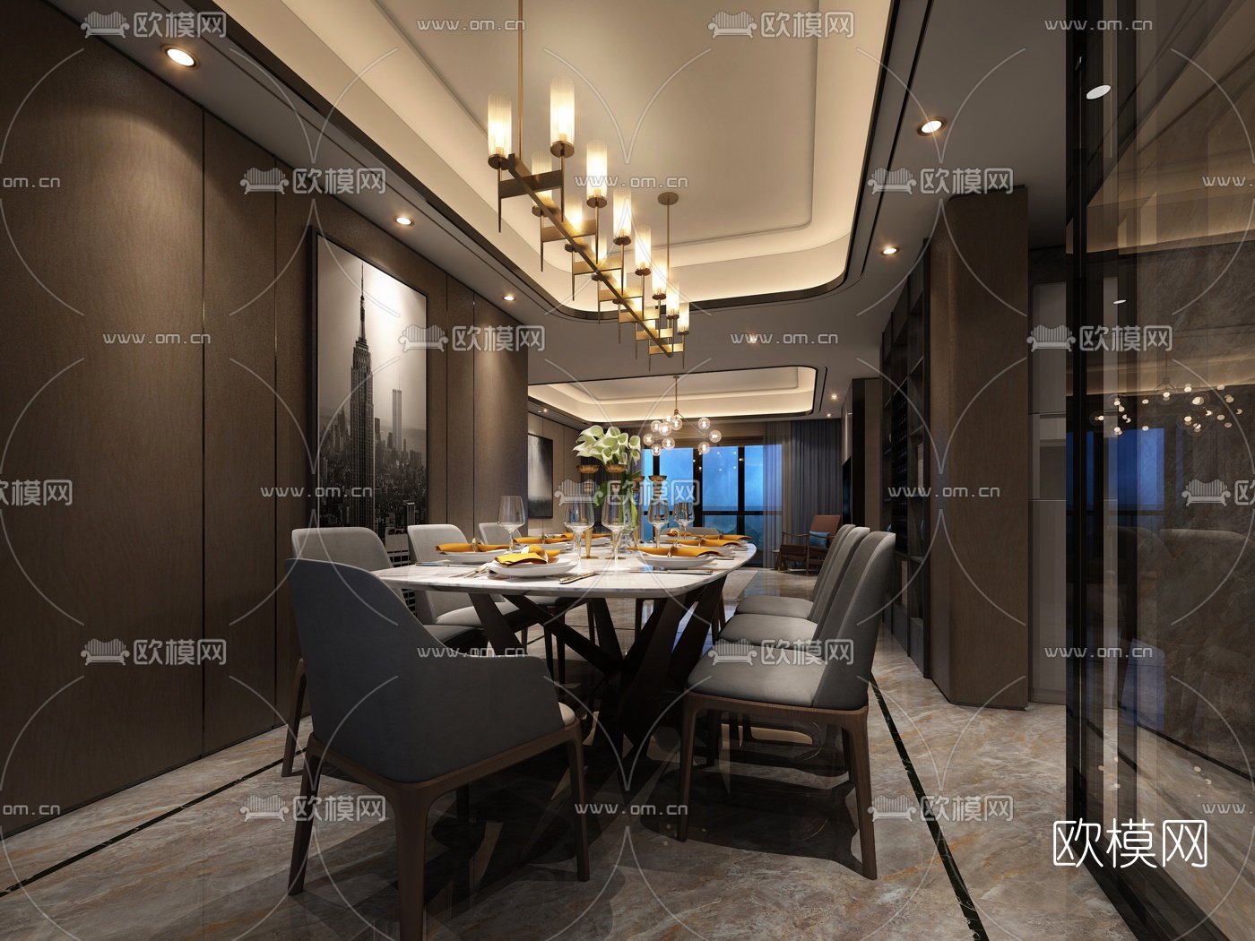 港式客厅餐厅3D模型