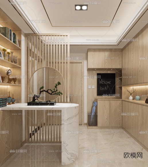 新中式客厅餐厅3d模型下载(渲染图3)