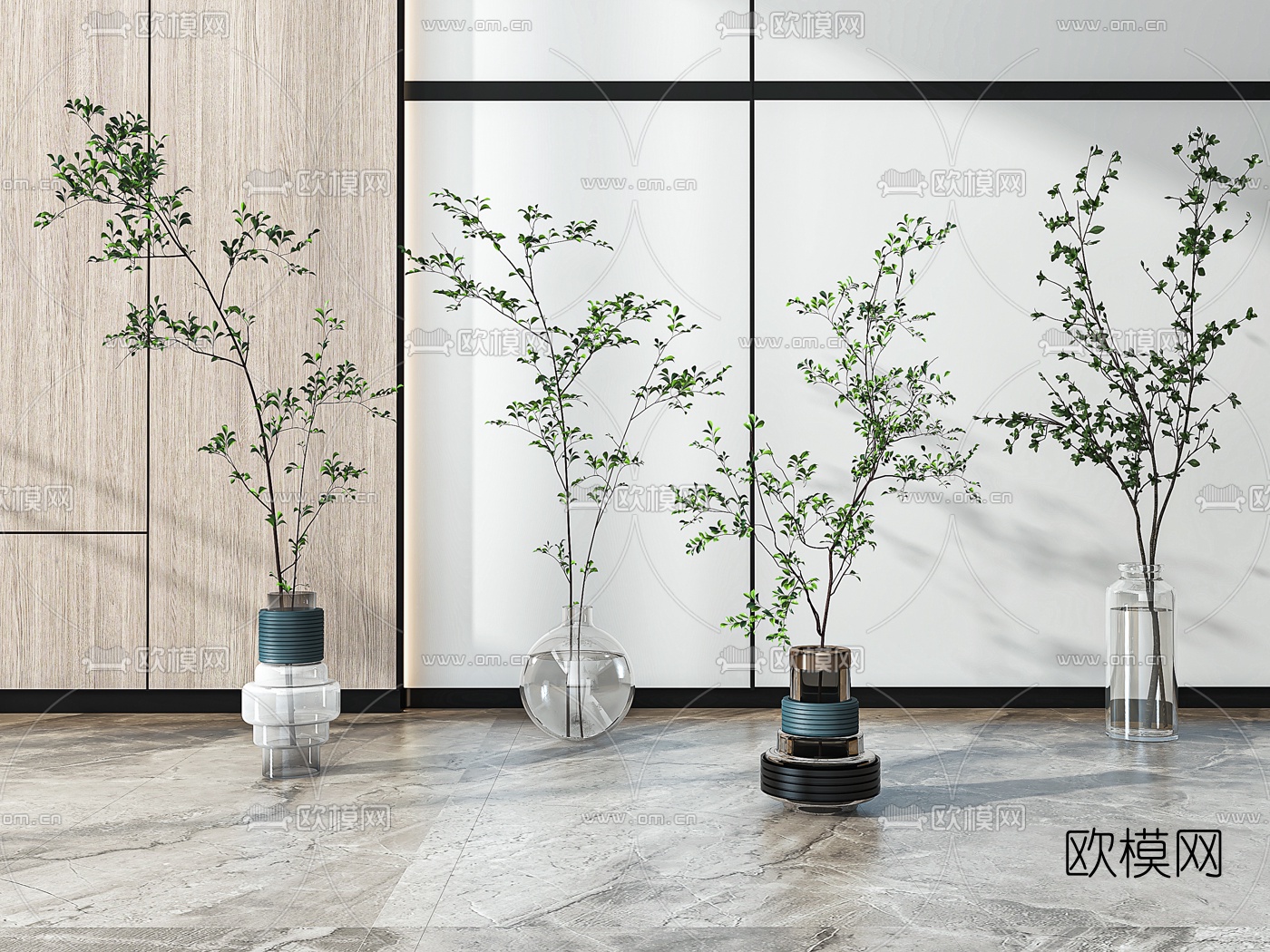 现代玻璃花瓶水生植物3d模型下载（渲染图1）