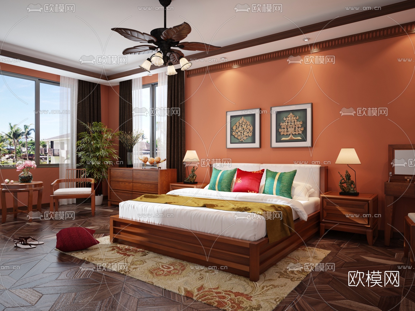 东南亚酒店客房3d模型下载