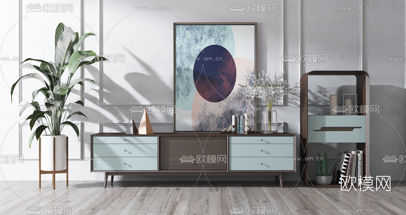 北欧木质电视柜边柜3d模型下载