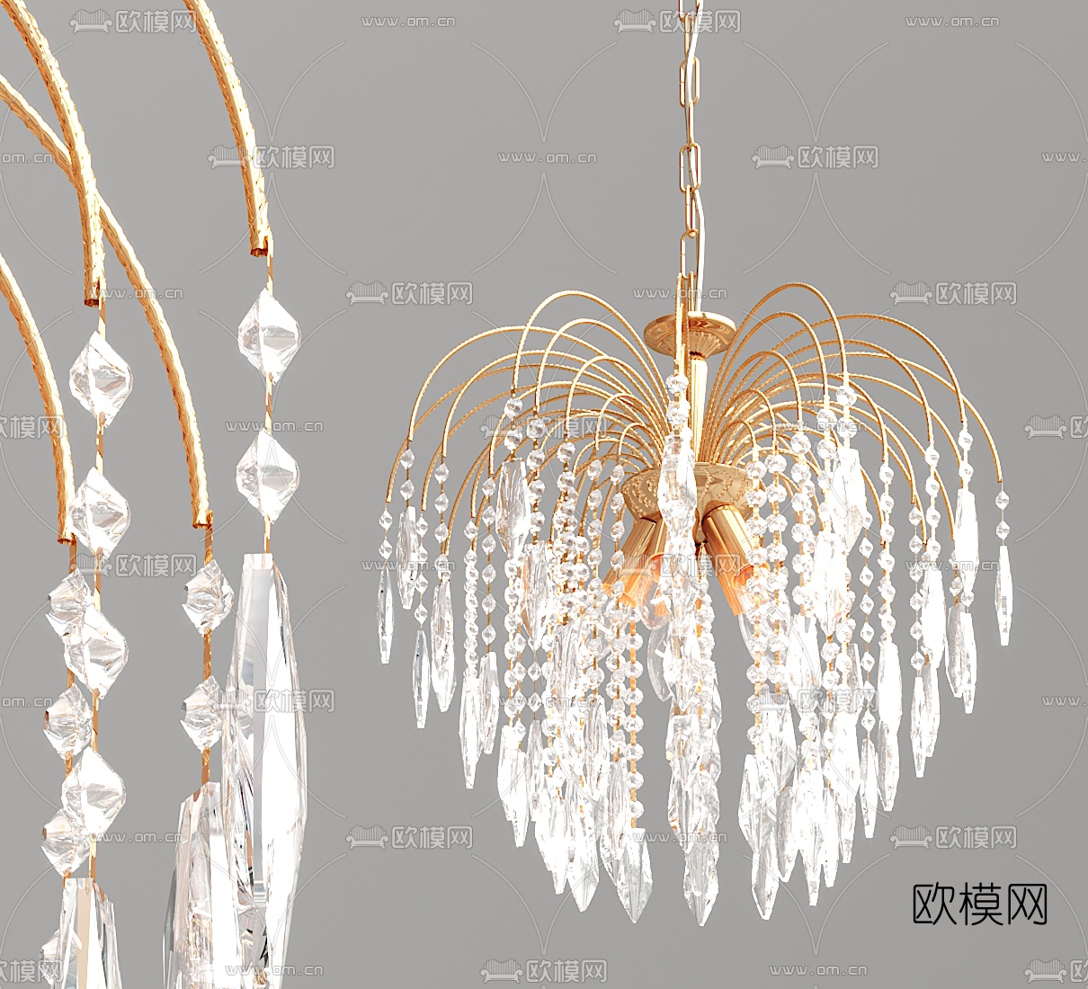 欧式金属水晶多头吊灯3d模型下载