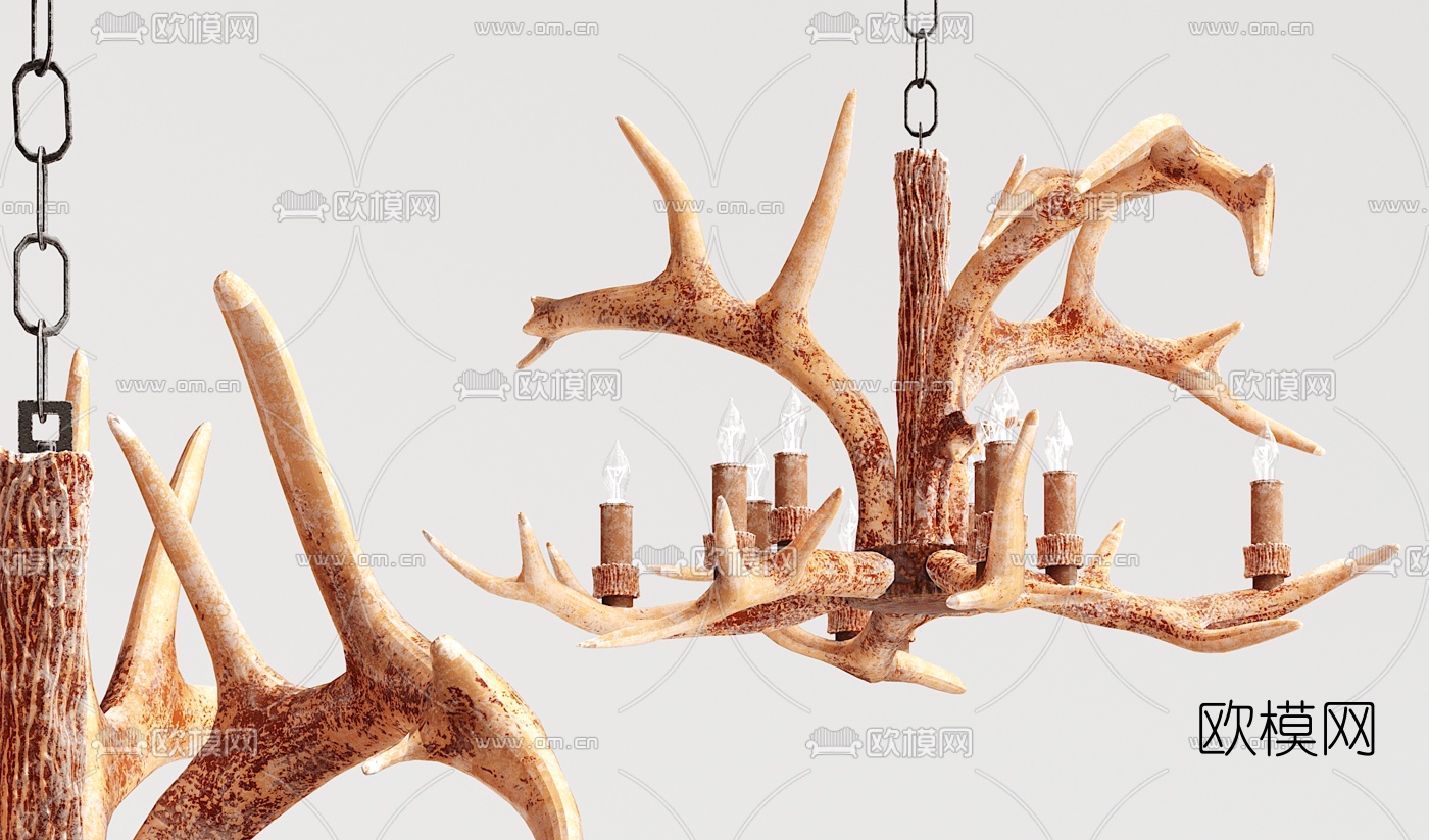 工业风鹿角吊灯3d模型下载