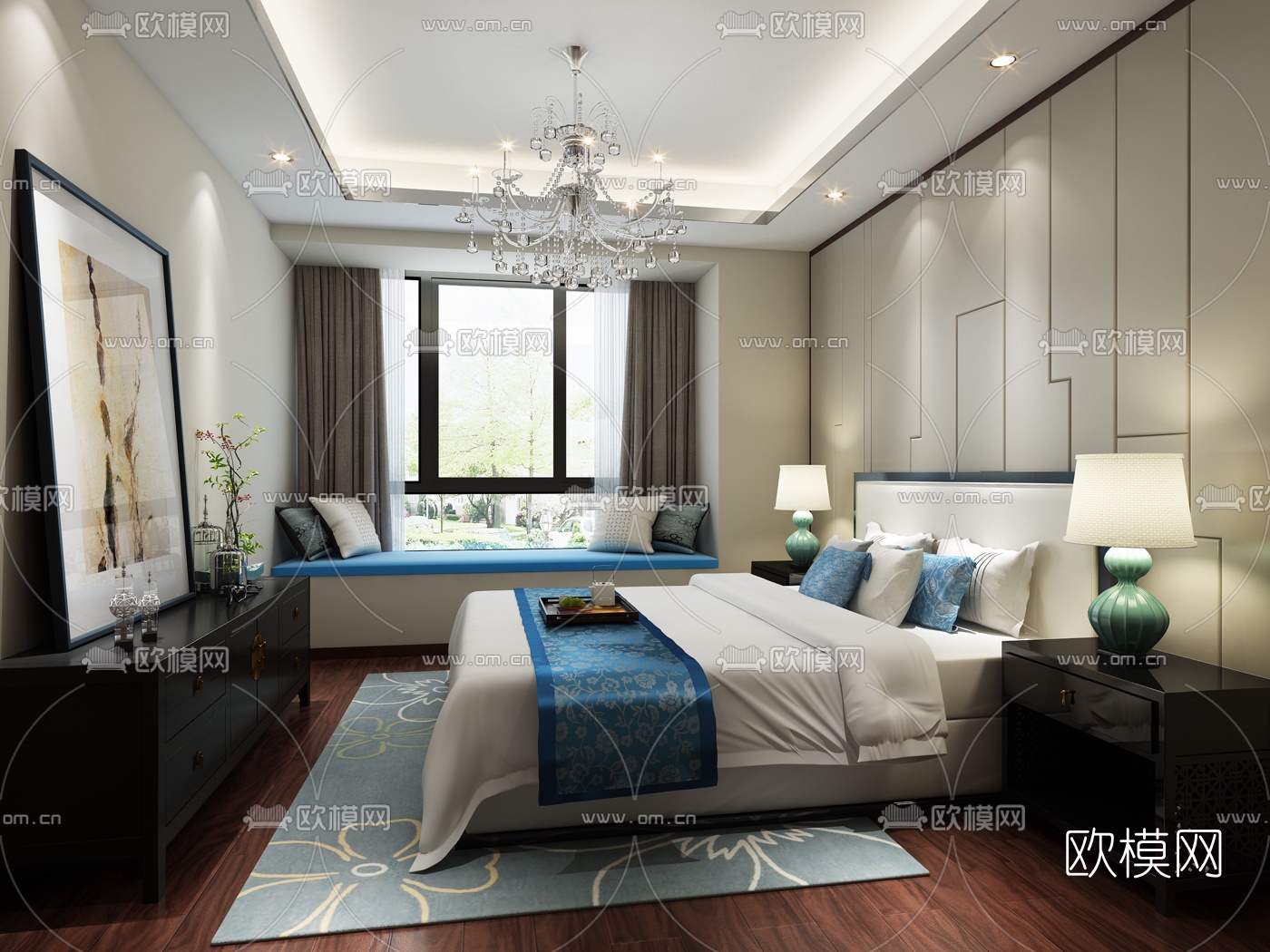 中式卧室空间3D模型下载