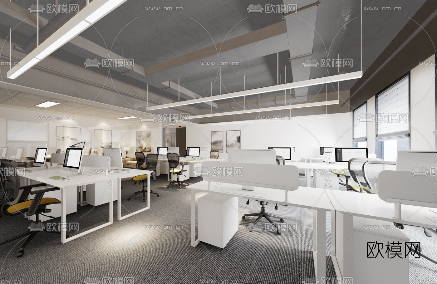 现代敞开式办公室3D模型下载_ID10404652_3dmax免费模型-欧模网