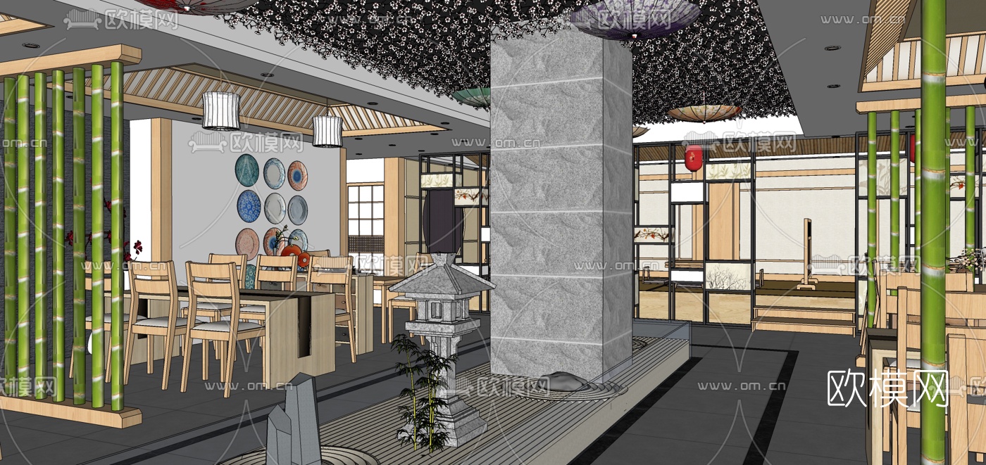日式料理店su模型下载（渲染图3）