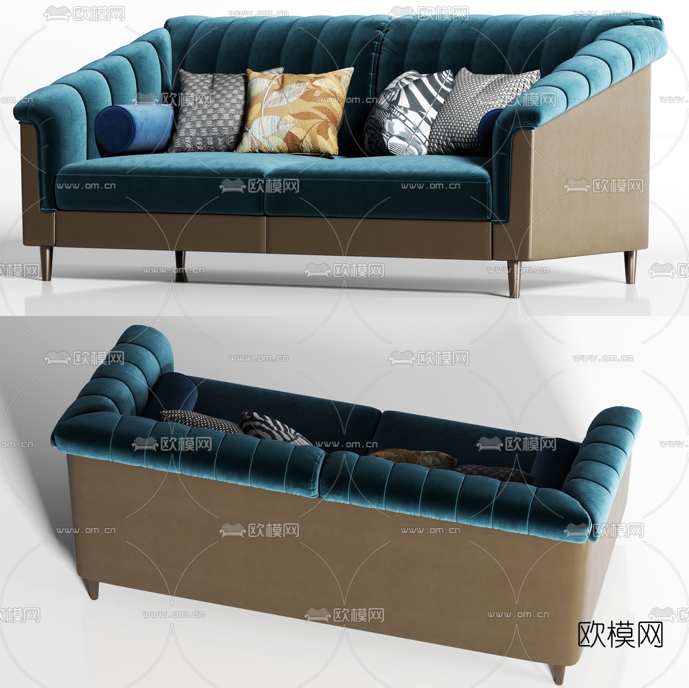 现代轻奢绒布双人沙发3d模型下载