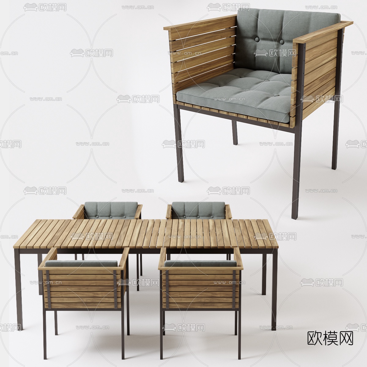 现代休闲桌椅组合3d模型-免费3dmax模型库-欧模网