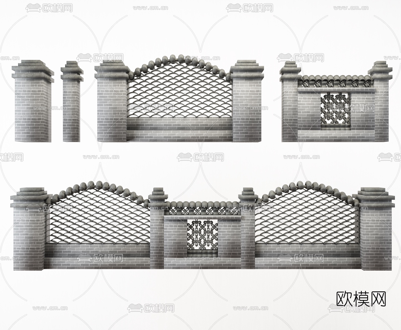 中式围墙景观装饰3D模型下载