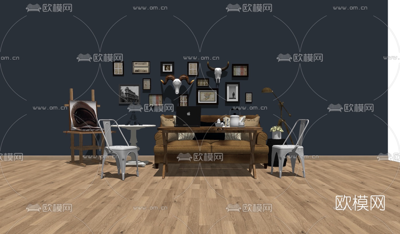 北欧沙发组合su模型下载（渲染图2）