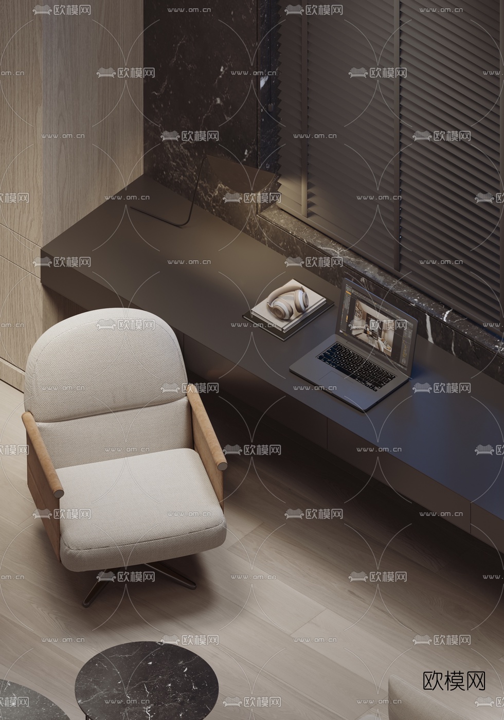 现代阅读休息室3d模型下载（渲染图2）