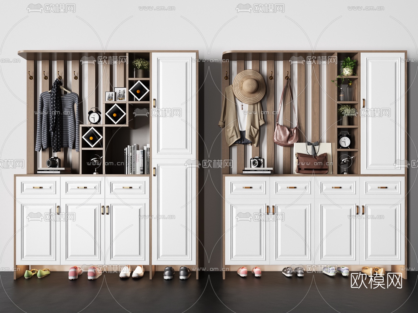 北欧实木多功能鞋柜3d模型下载