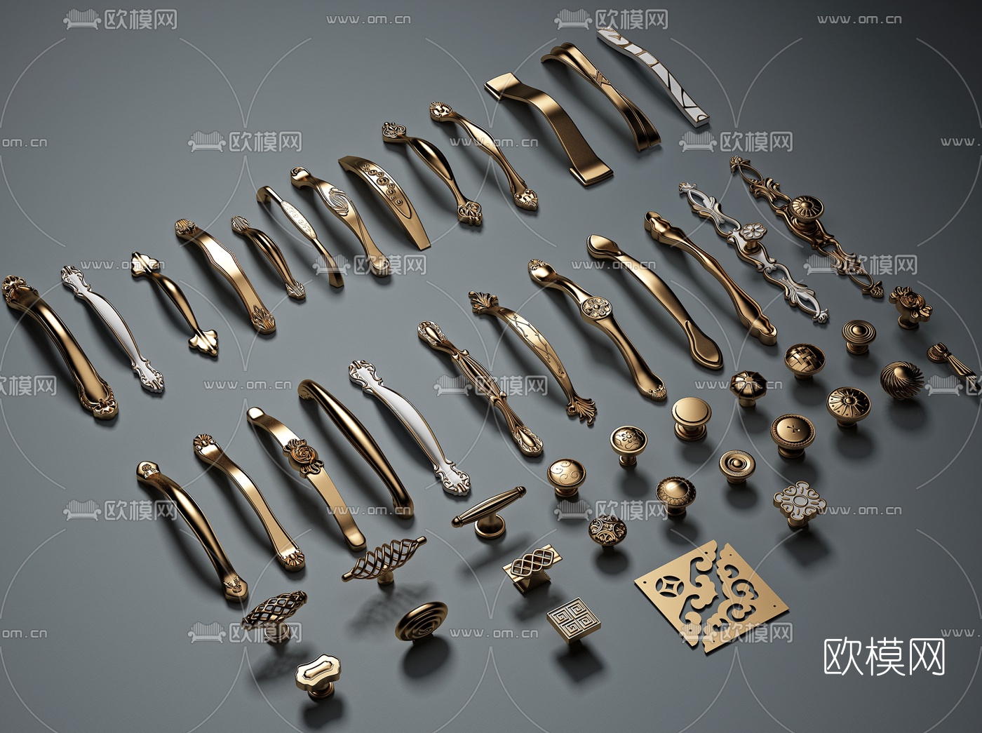 欧式金属拉手门把手3d模型下载