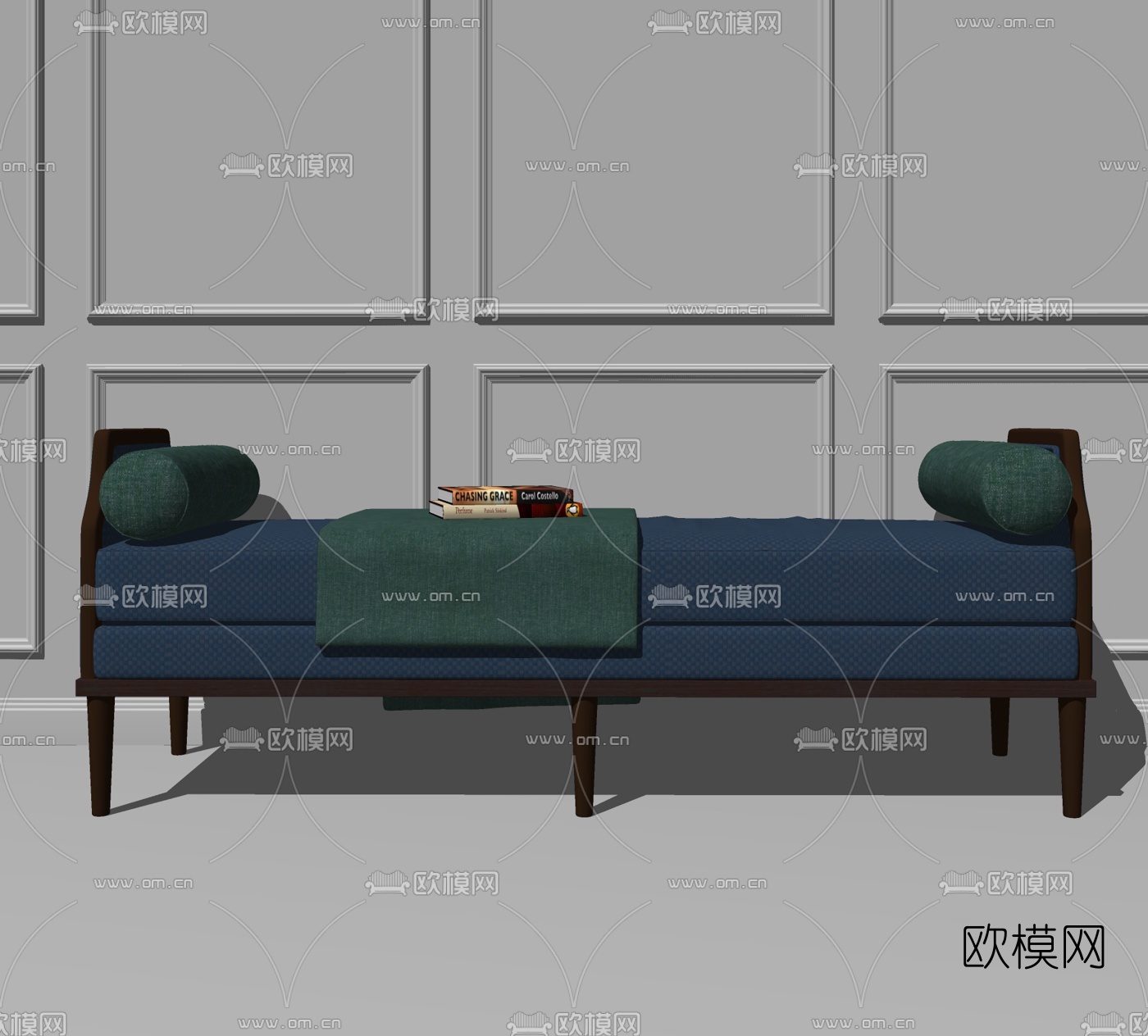 新中式皮革床尾凳脚踏su模型下载