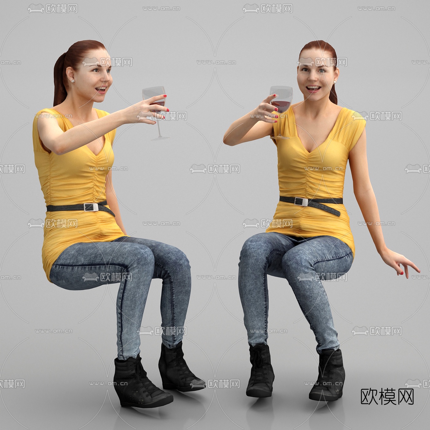 现代坐姿人物3d模型