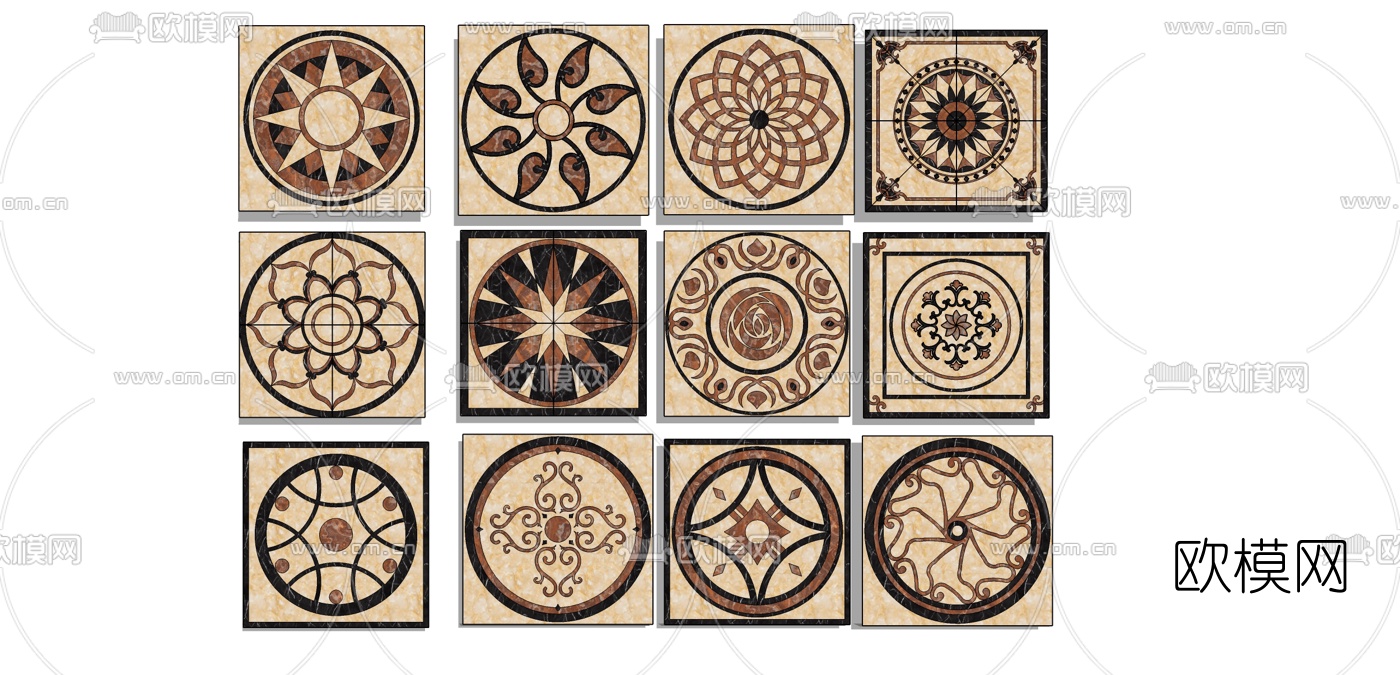 欧式瓷砖拼花组合su模型下载