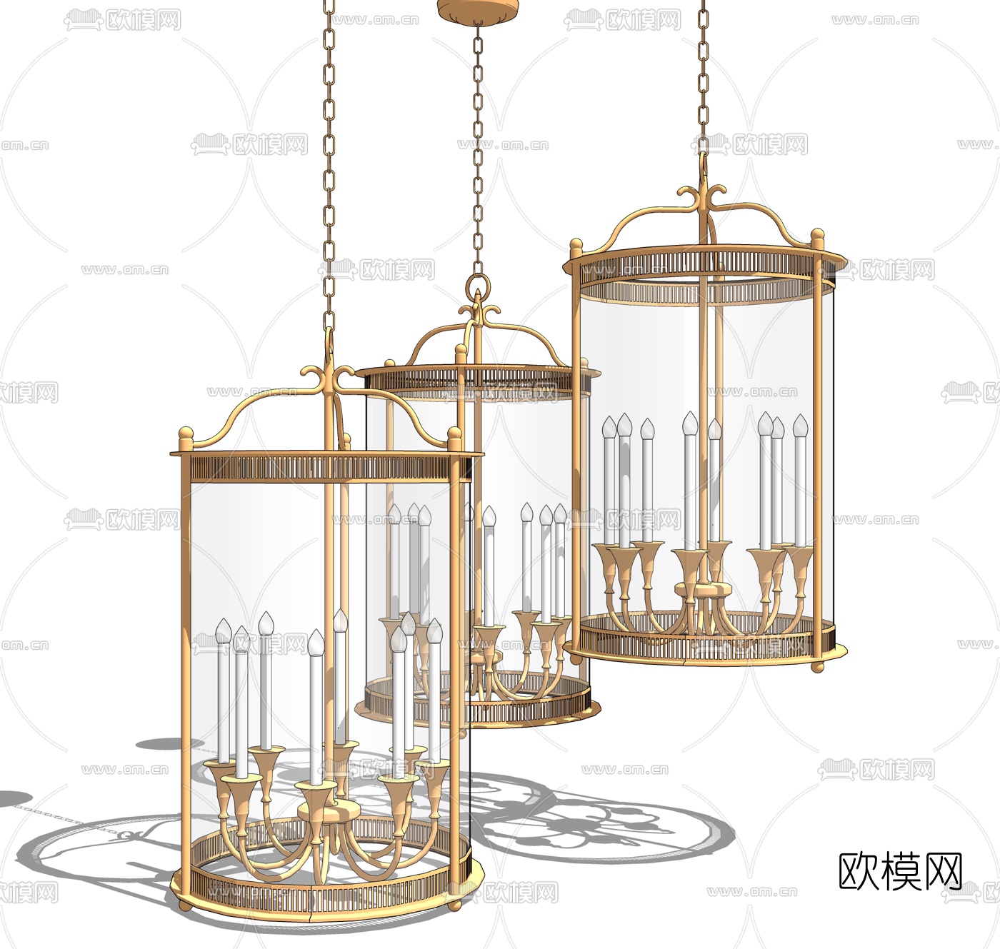 欧式金属烛台吊灯su模型下载（渲染图1）