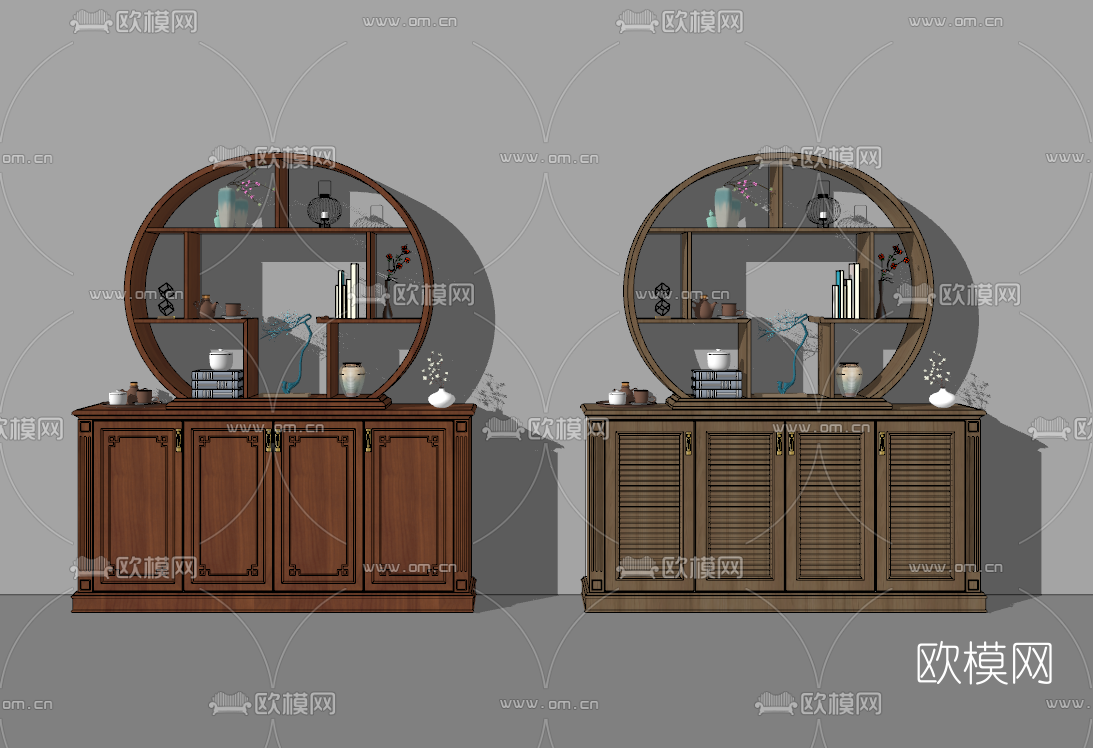 中式实木博古架su模型下载