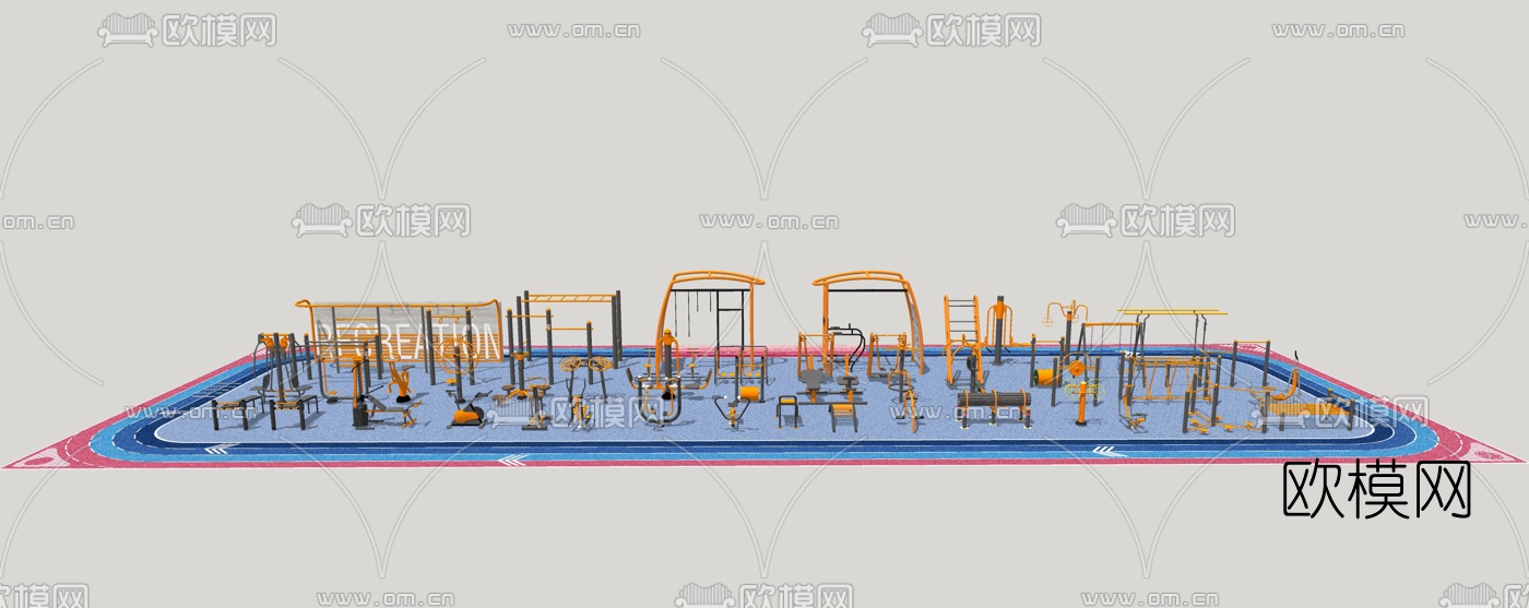 现代户外健身运动器械su模型下载（渲染图1）
