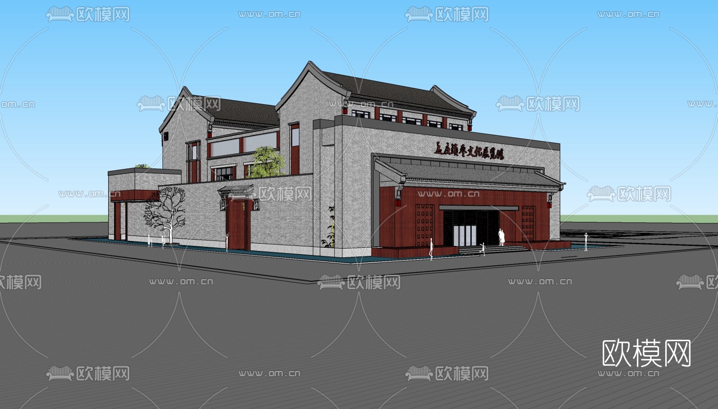 中式博物馆su模型下载（渲染图1）