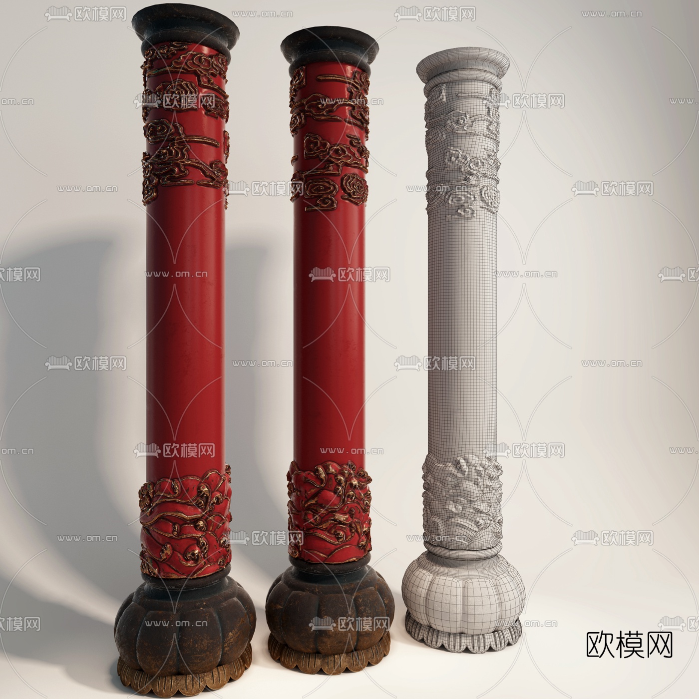 新中式柱子组合3d模型下载（渲染图1）