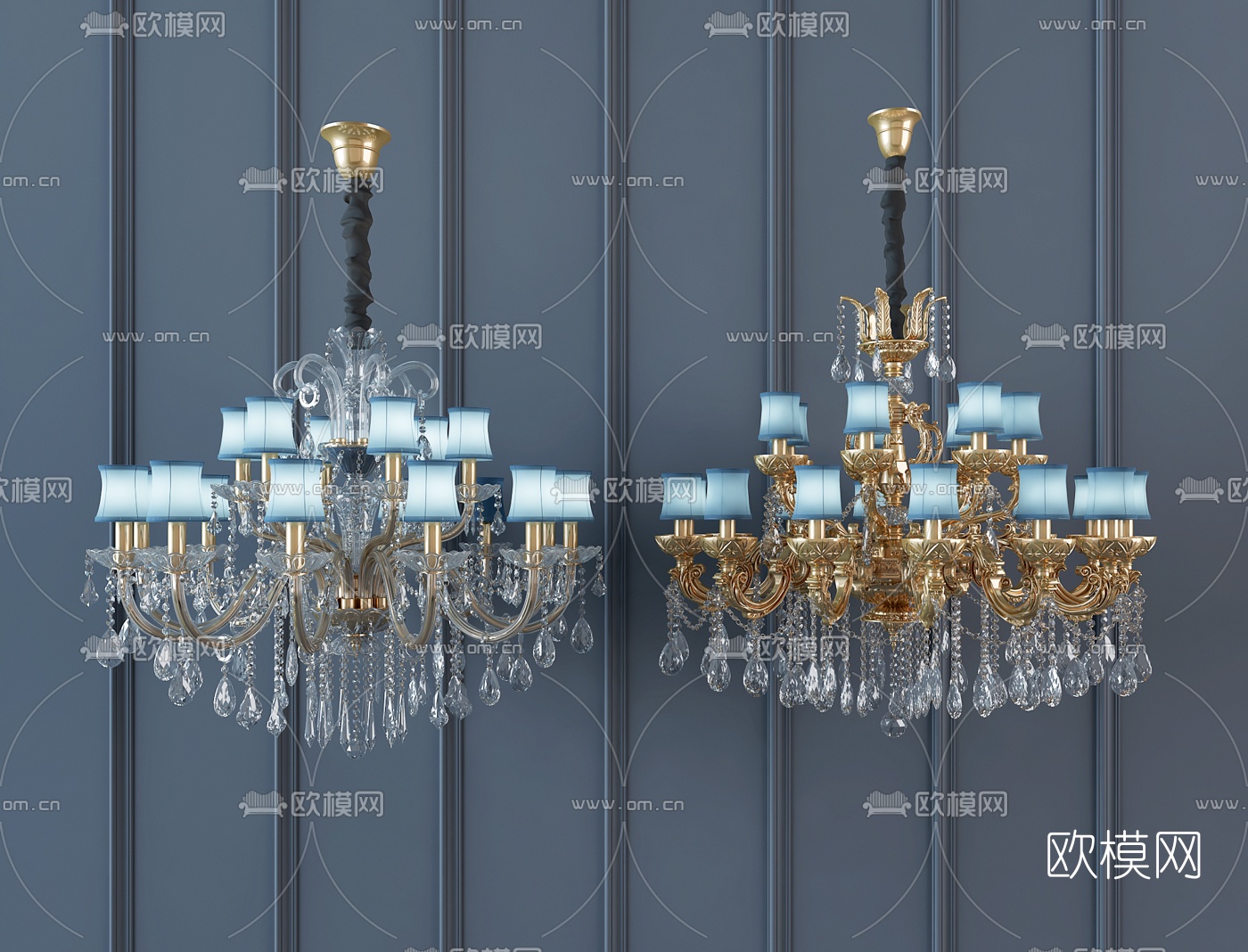 欧式金属水晶吊灯3d模型下载