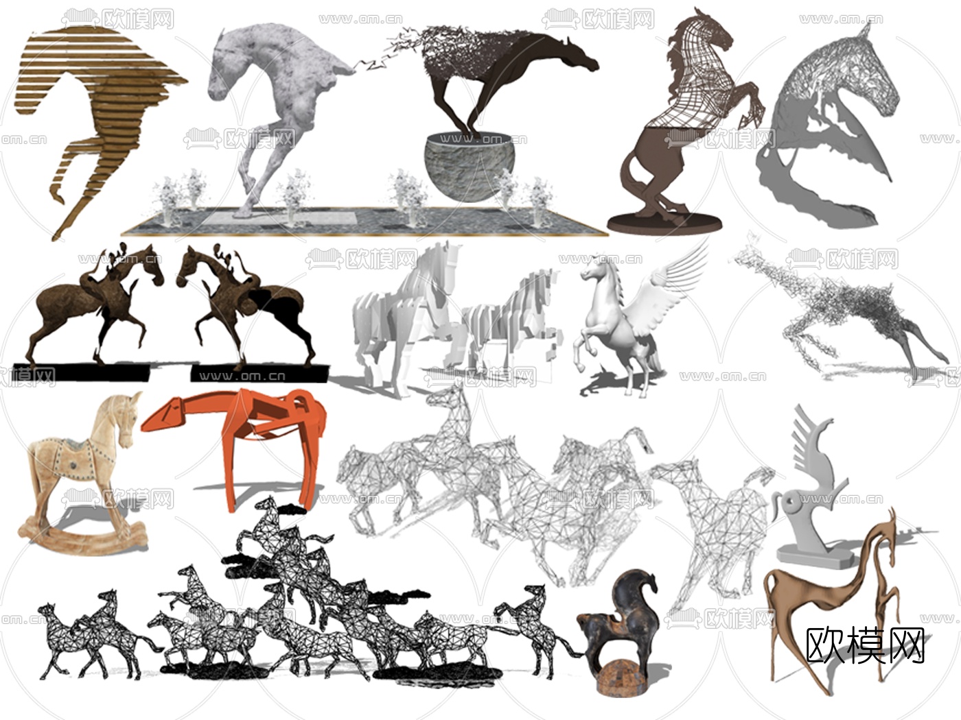 现代马雕塑su模型下载