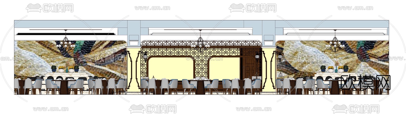 现代酒店宴会厅餐厅su模型下载（渲染图6）