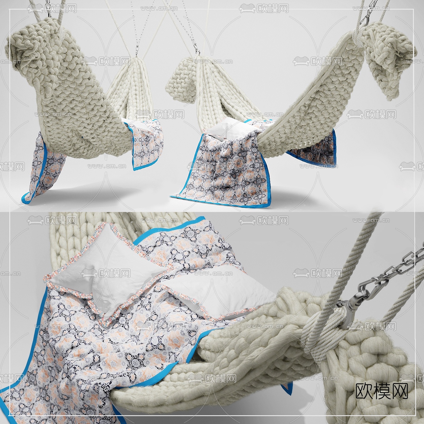 现代布艺单人吊床3D模型