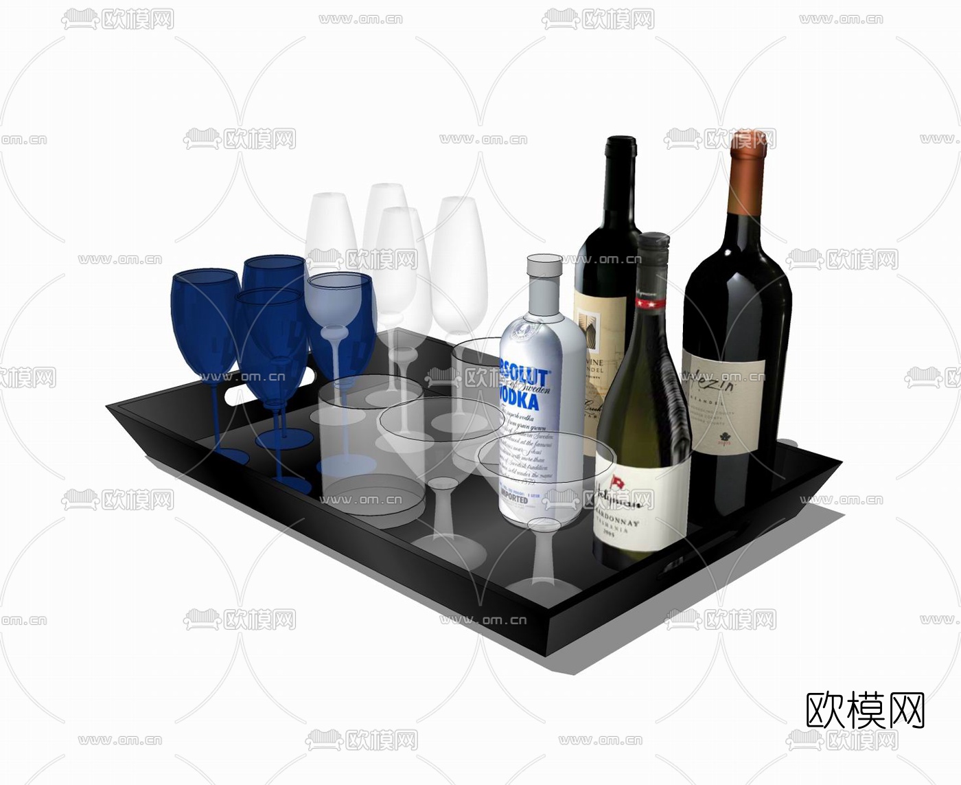 现代餐具酒水食品组合su模型下载（渲染图1）