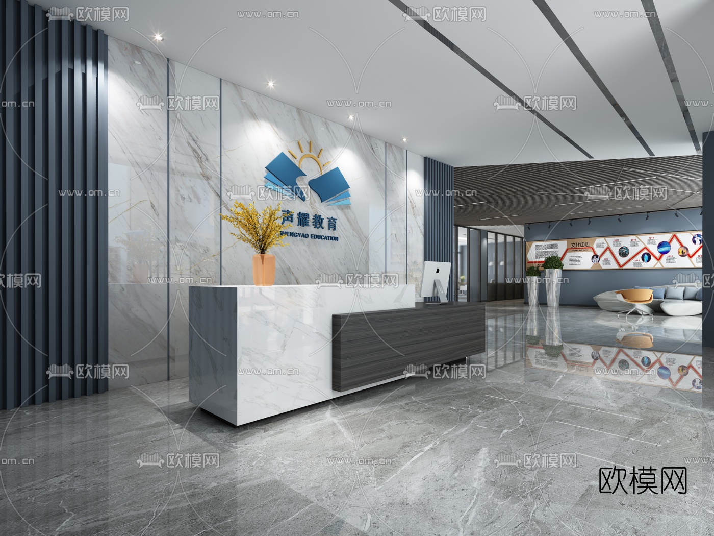 现代高级灰培训学校3d模型下载（渲染图1）