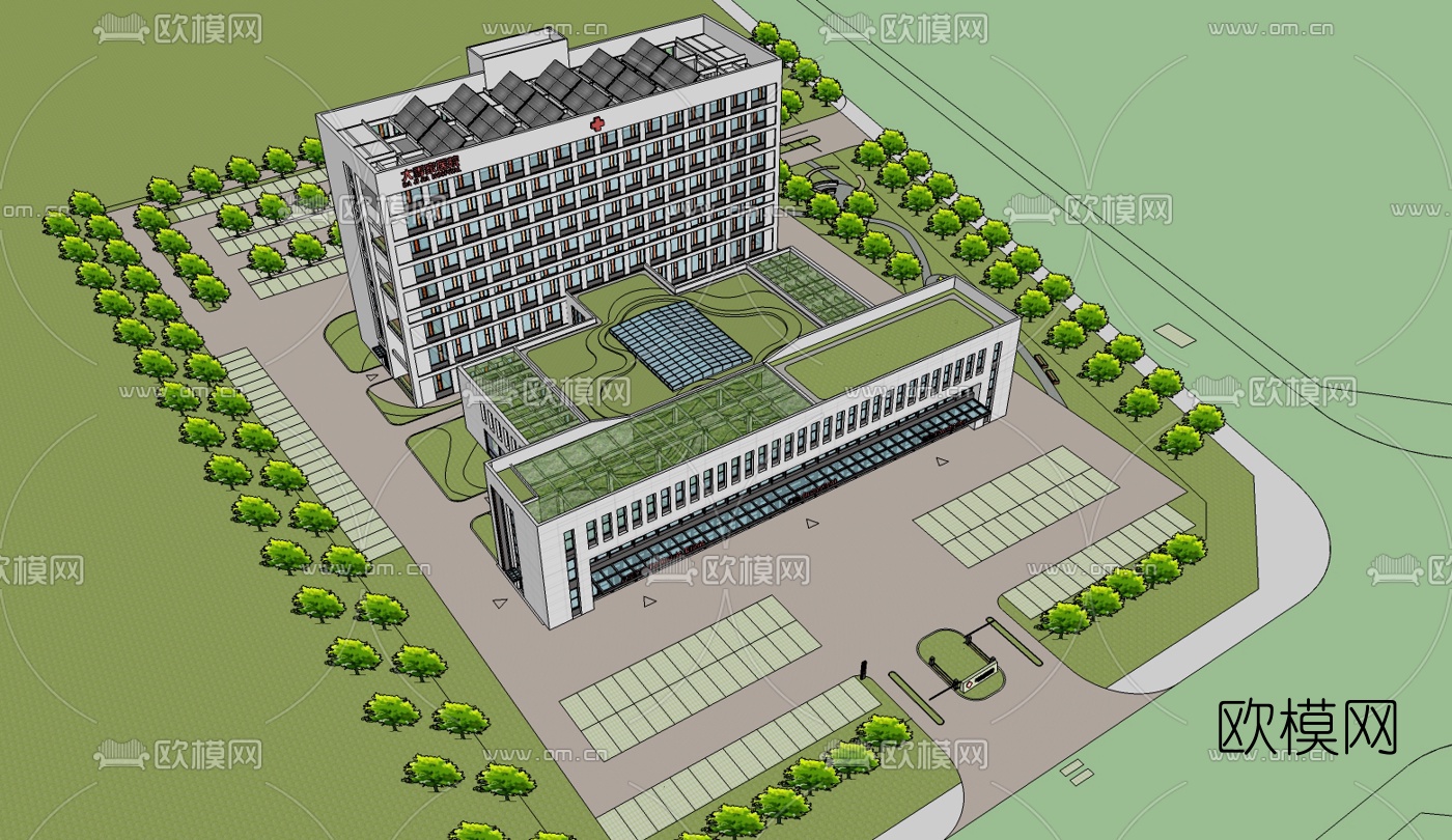 现代医院su模型下载（渲染图1）