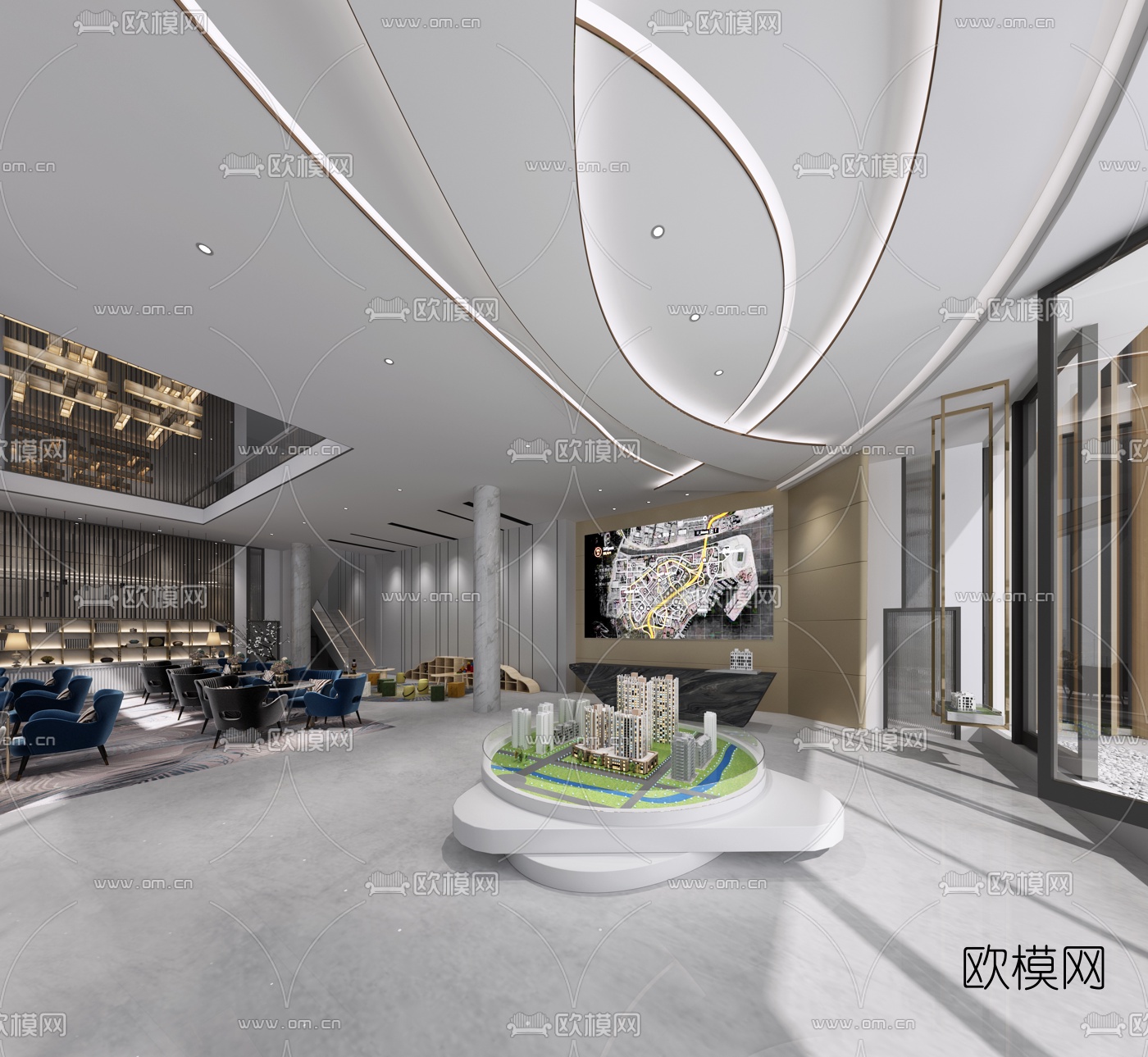现代售楼部洽谈区沙盘区3d模型下载_ID10193433_3dmax免费模型-欧模网