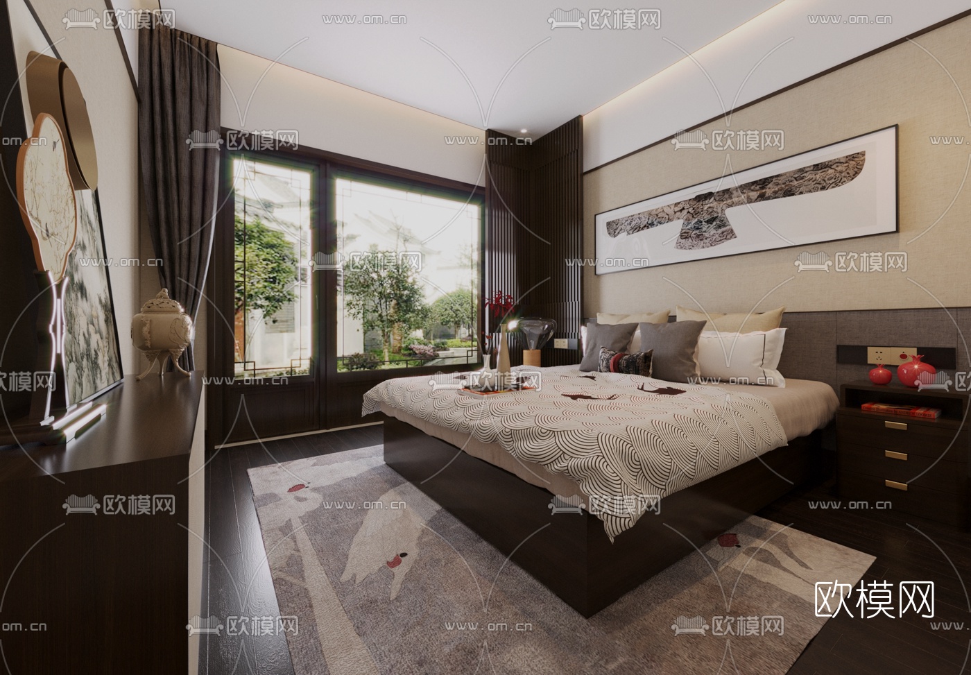 INHOUSE设计 新中式卧室主人房3d模型