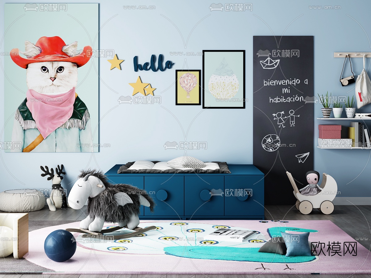 北欧儿童柜玩具摆件组合3d模型下载