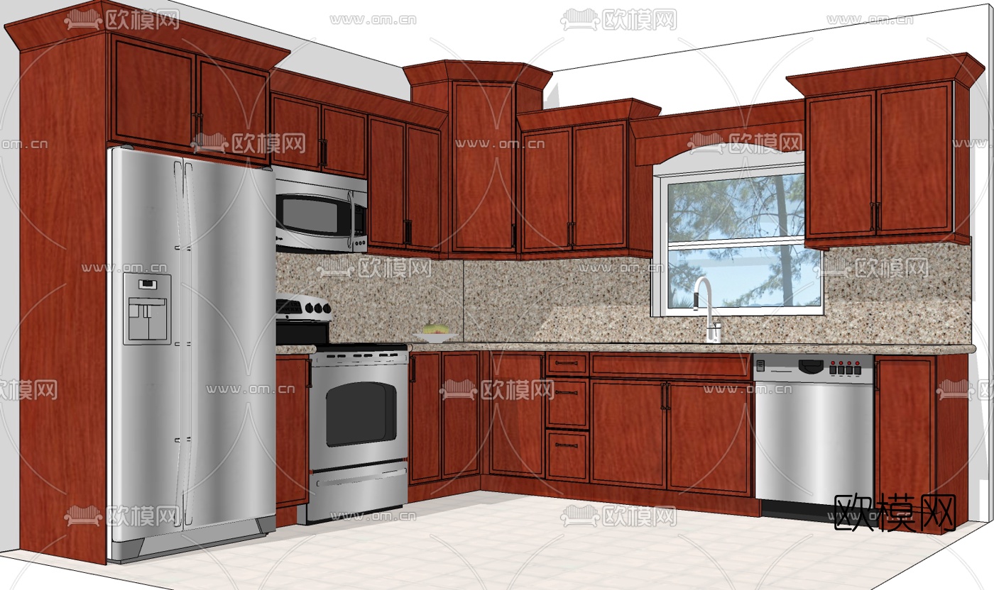 美式橱柜免费su模型下载（渲染图1）