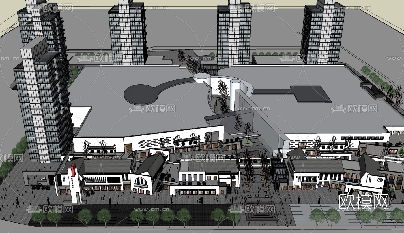 新中式商业街su模型下载（渲染图2）