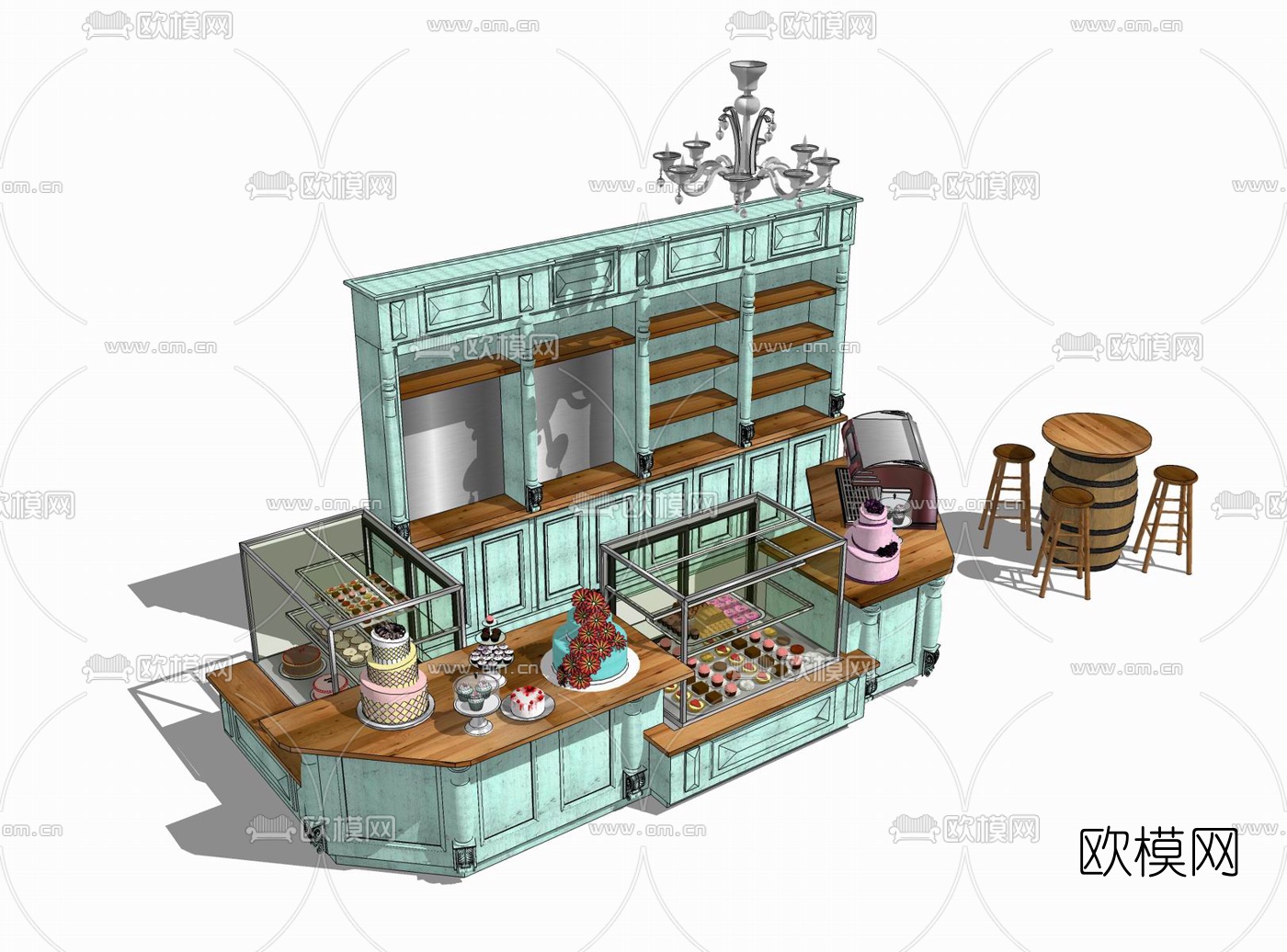 欧式蛋糕店吧台su模型下载