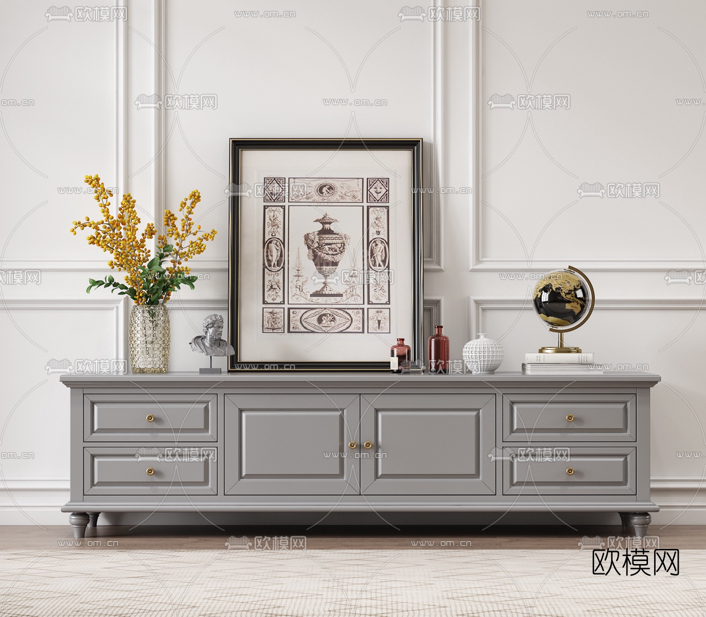美式轻奢电视柜3d模型下载（渲染图3）