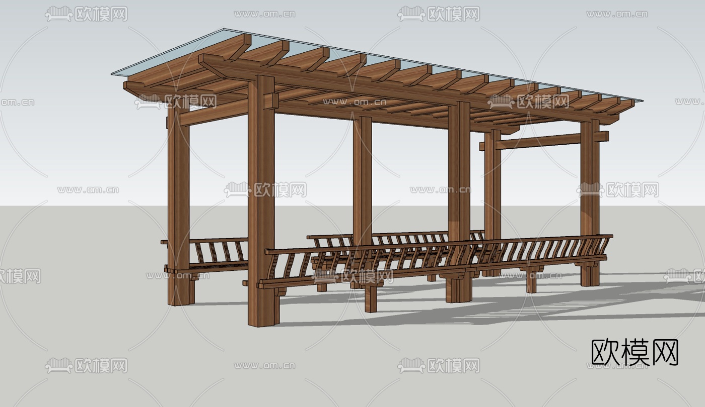 现代景观廊架免费su模型下载（渲染图1）