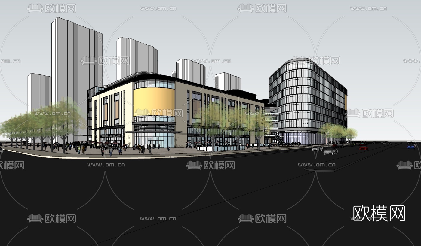 现代商业街su模型