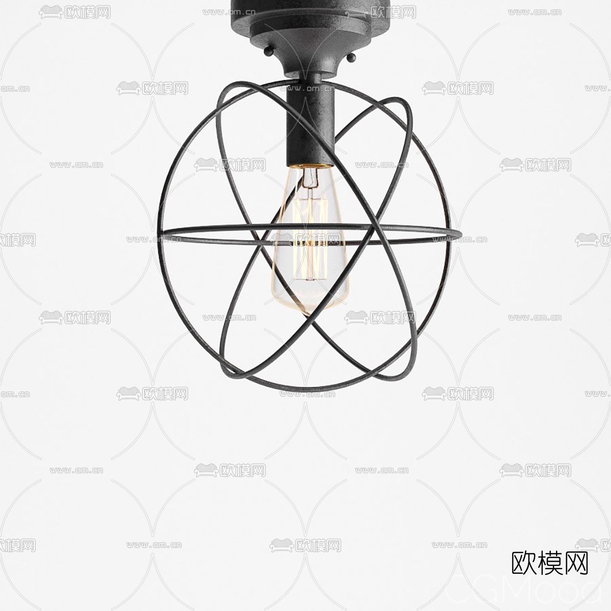 工业风铁艺吸顶灯3d模型下载