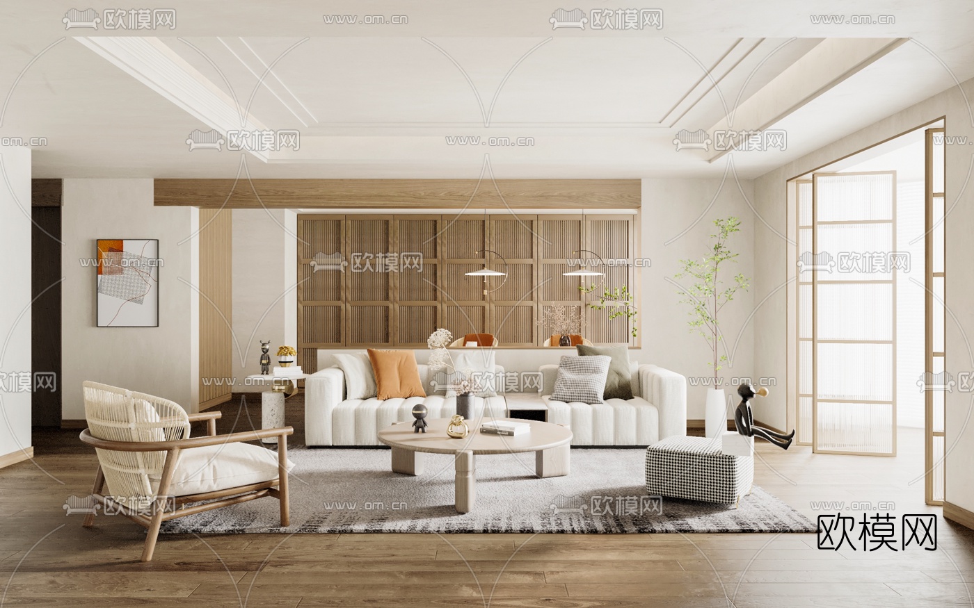 北欧客厅餐厅3d模型下载（渲染图1）
